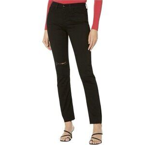 Jen 7 Women's Slim Straight Jeans Size 2 Black Fray Hem Distressed Knee NWT $99
